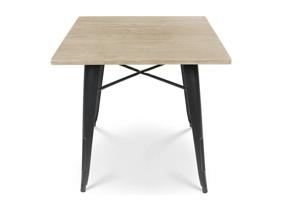 Table style industriel en métal noir mat et bois clair - 80x80 cm