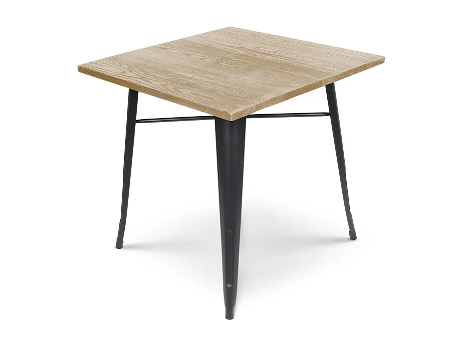 Table style industriel en métal noir mat et bois clair - 80x80 cm