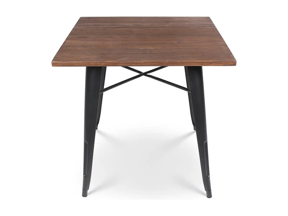 Table style industriel en métal noir mat et bois foncé - 80x80 cm