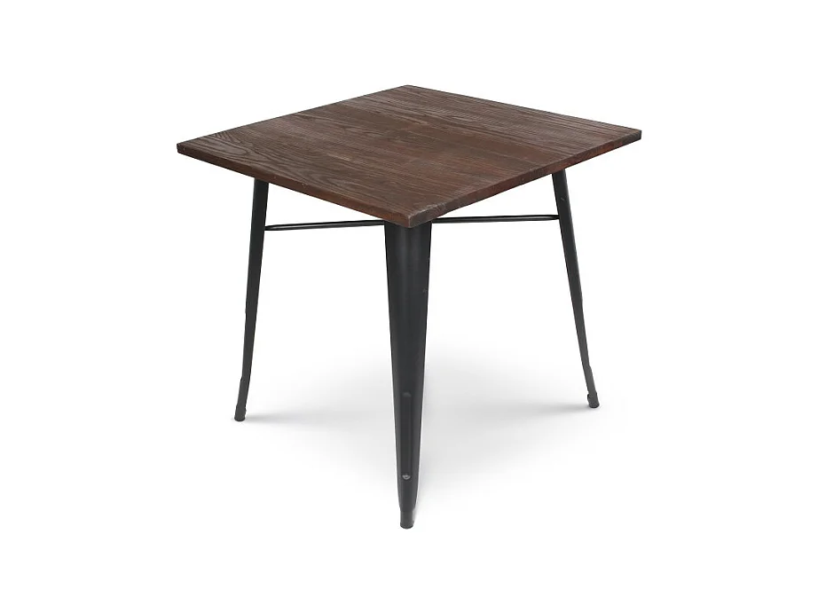 Table style industriel en métal noir mat et bois foncé - 80x80 cm