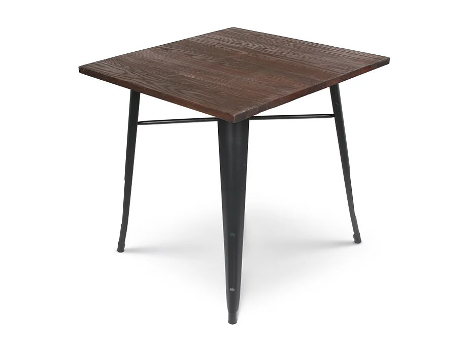 Table style industriel en métal noir mat et bois foncé - 80x80 cm