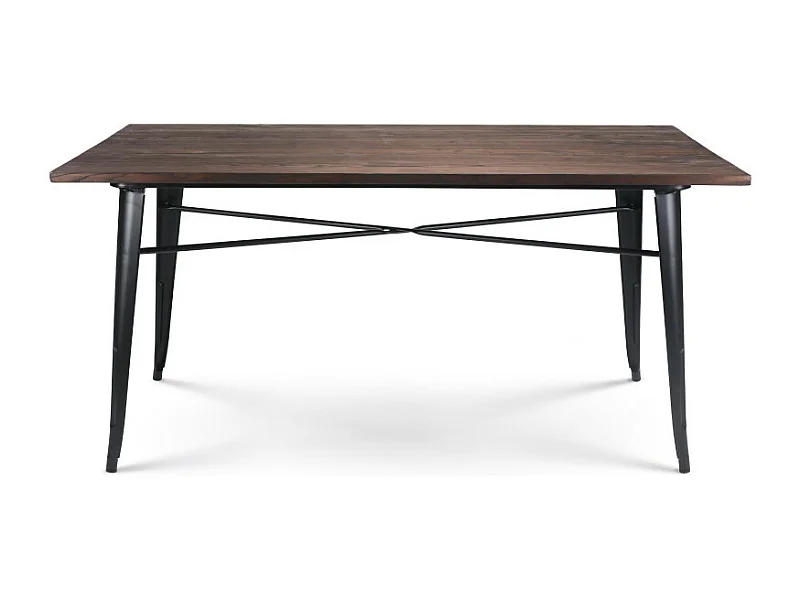 Table Factory 160x80cm en métal noir mat et plateau en bois foncé