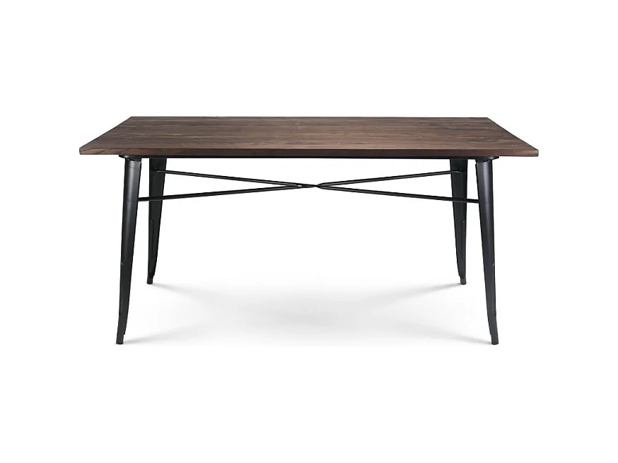 Table Factory 160x80cm en métal noir mat et plateau en bois foncé