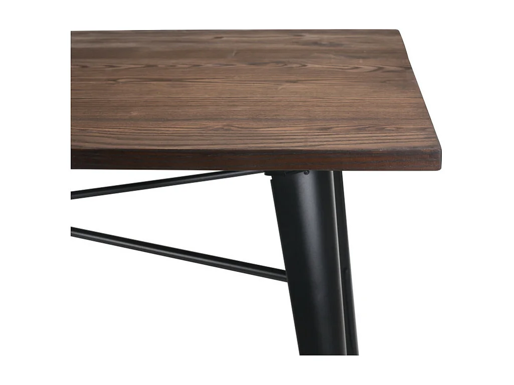 Table Factory 140x80cm en métal noir mat et plateau en bois foncé