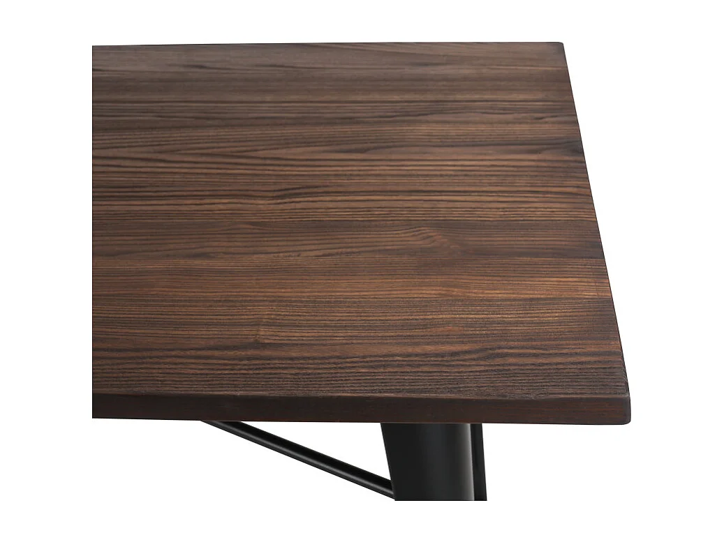 Table rectangulaire 140×80 cm – Plateau en bois massif foncé et piètement métal noir mat – Style industriel