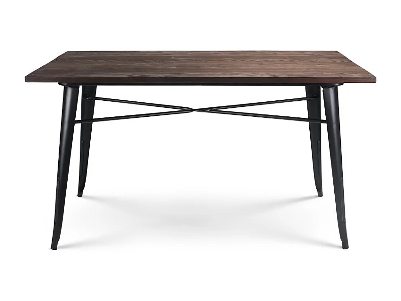 Table rectangulaire 140×80 cm – Plateau en bois massif foncé et piètement métal noir mat – Style industriel