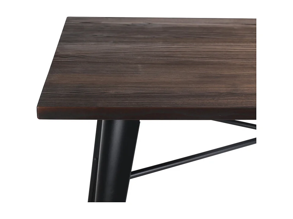 Table Factory 120 x 80 cm en métal noir mat et plateau en bois foncé