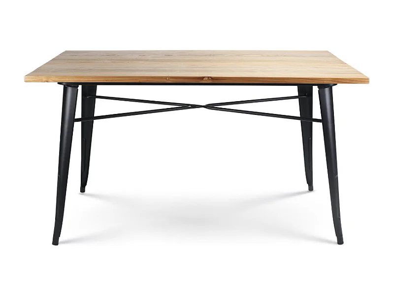 Table Factory 140 x 80 cm en métal noir mat et plateau en bois clair