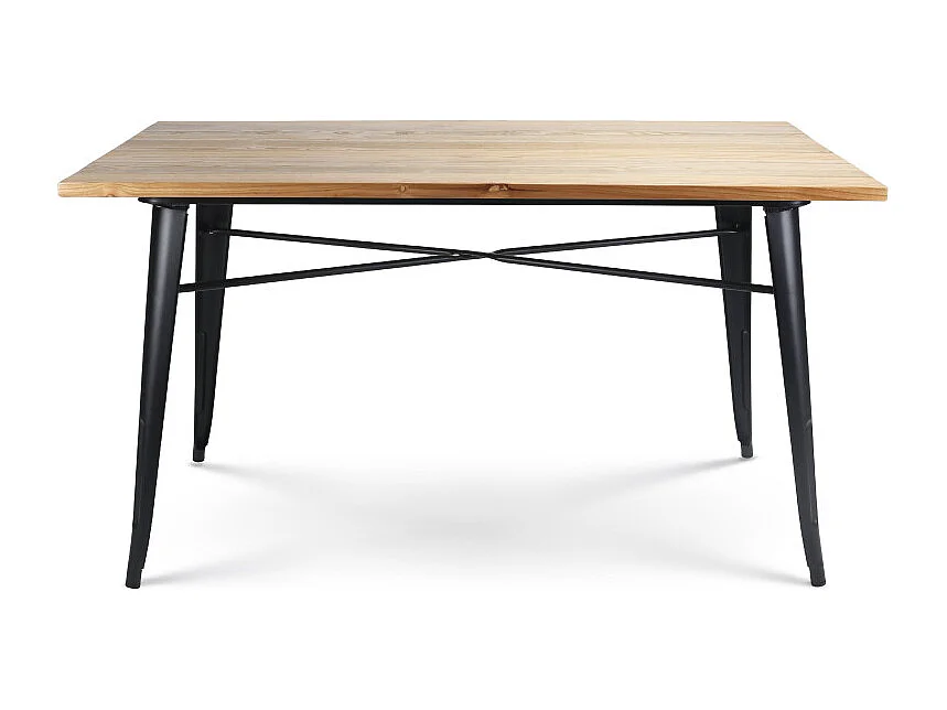 Table Factory 140 x 80 cm en métal noir mat et plateau en bois clair