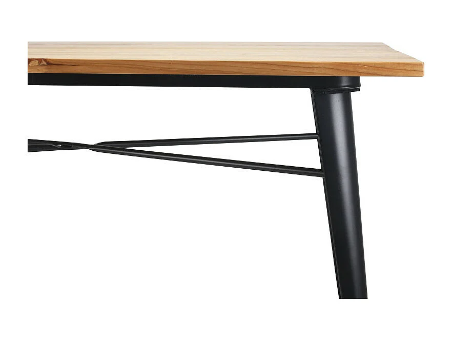 Table rectangulaire 140x80 cm – Plateau en bois massif clair et piètement métal noir mat – Style industriel