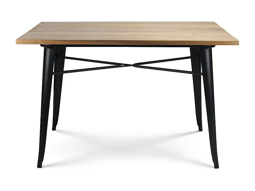 Table rectangulaire 120×80 cm – Plateau en bois massif clair et pieds en métal noir mat – Style industriel
