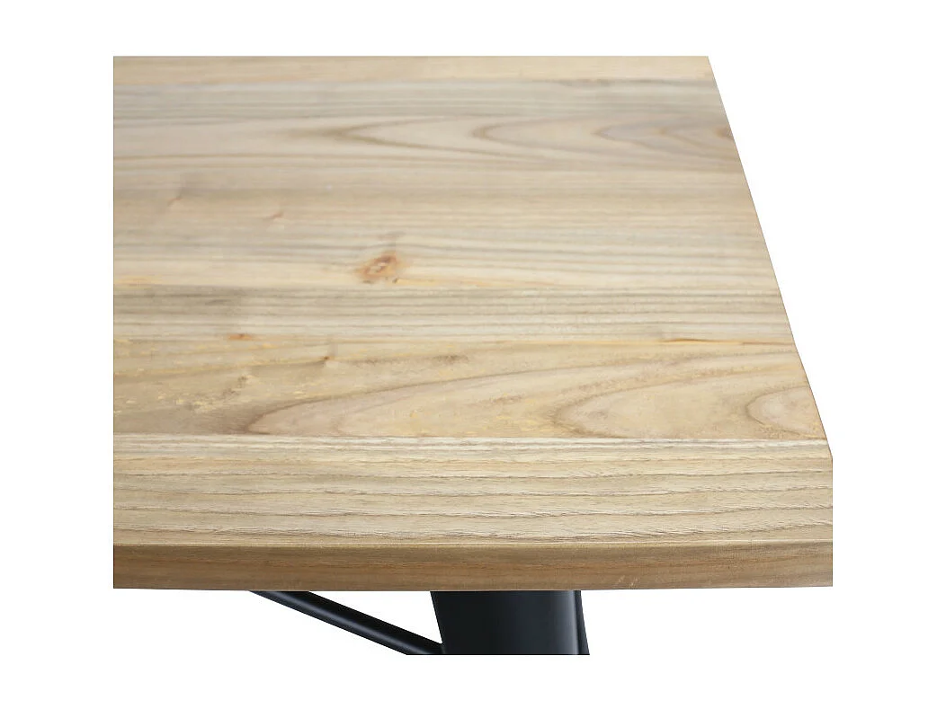 Table rectangulaire 120×80 cm – Plateau en bois massif clair et pieds en métal noir mat – Style industriel