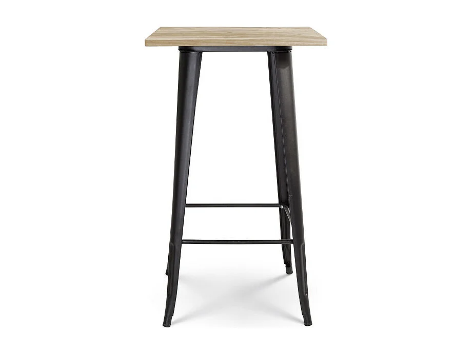 Table de bar "Mange Debout" style industriel en métal noir mat et plateau bois clair - 60x60 cm