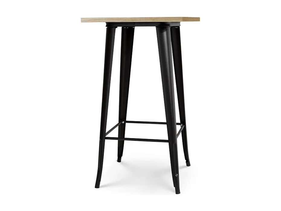 Table de bar "Mange Debout" style industriel en métal noir mat et plateau bois clair - 60x60 cm