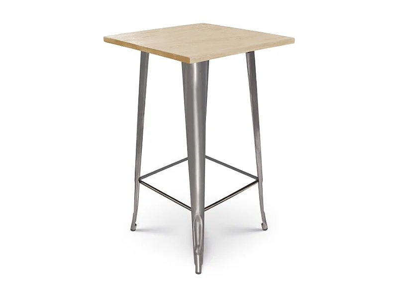 Table de bar "Mange Debout" style industriel en métal brut et plateau bois clair - 60x60 cm