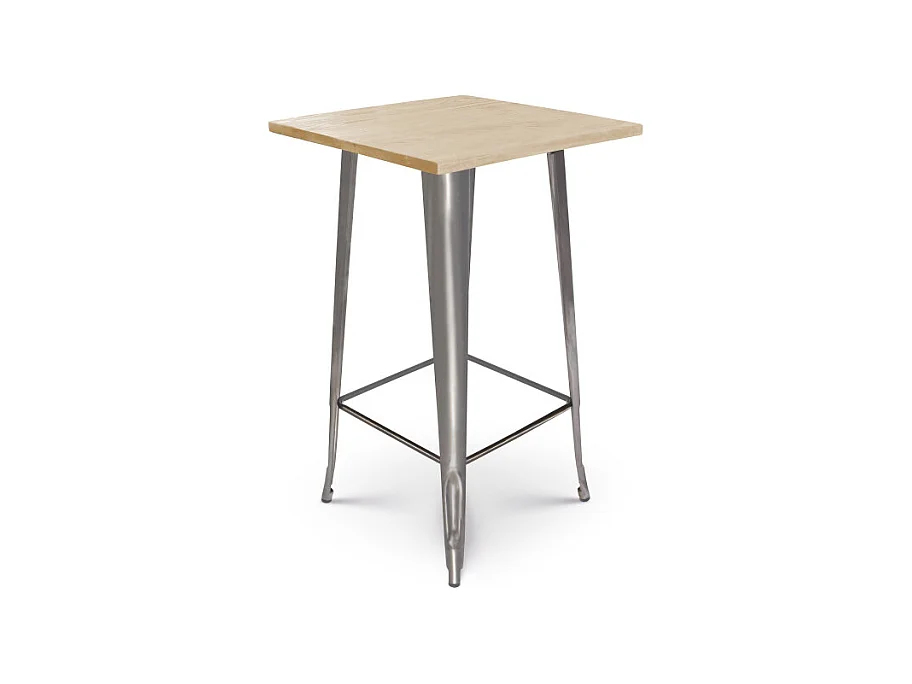 Table de bar "Mange Debout" style industriel en métal brut et plateau bois clair - 60x60 cm