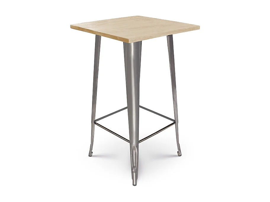 Table de bar "Mange Debout" style industriel en métal brut et plateau bois clair - 60x60 cm