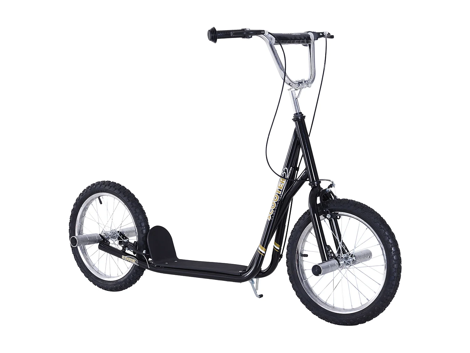 Trottinette patinette freestyle grandes roues pneumatiques Ø 41 cm hauteur guidon réglable béquille pegs inclus acier noir