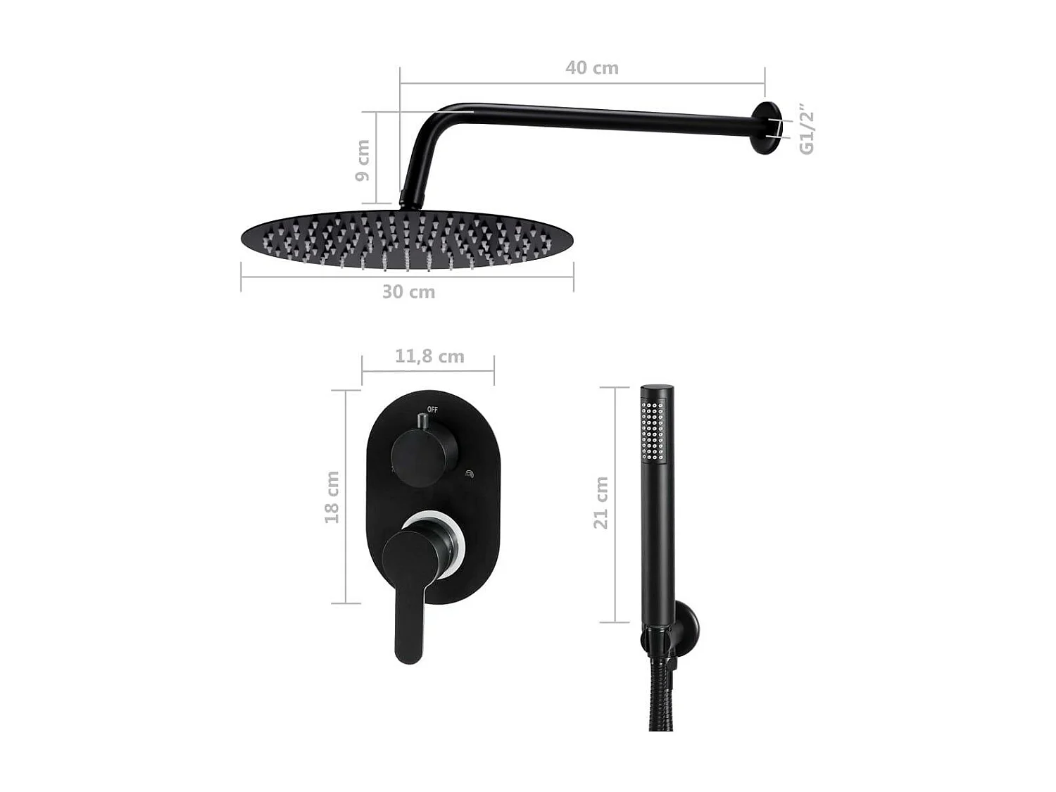 Set completo sistema doccia soffione in acciaio inox nero 02_0003109