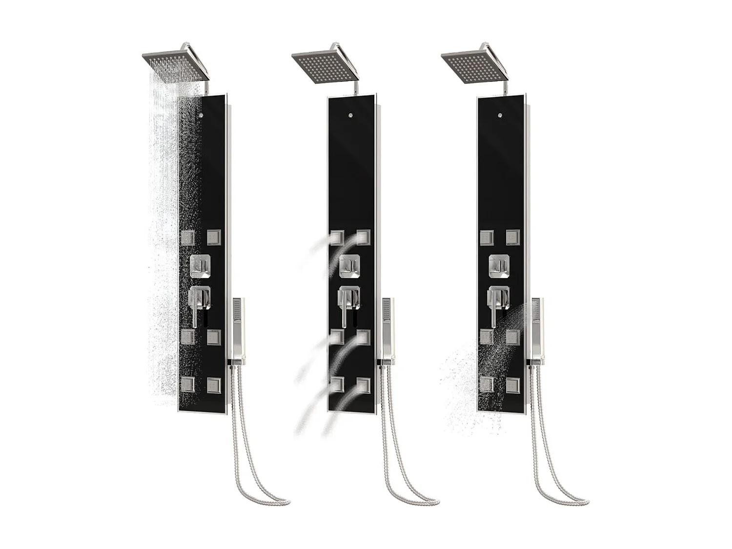 Panel de ducha con rociador grifo cristal acero inoxidable 130 cm negro 02_0003433