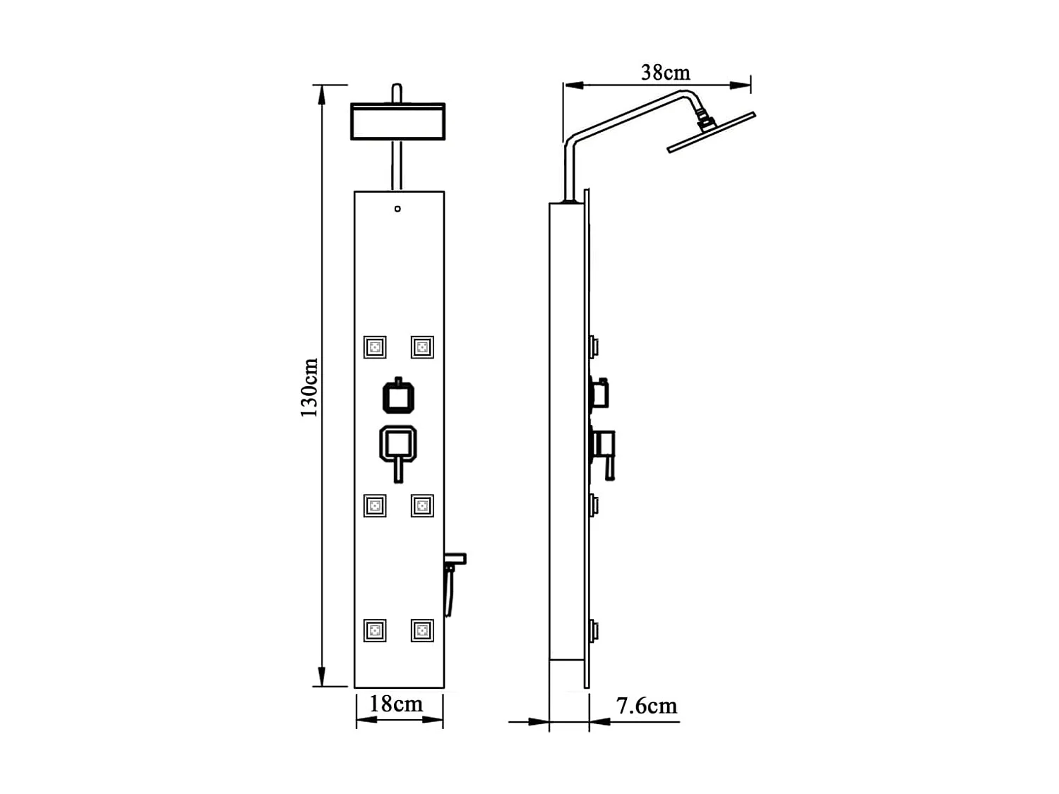 Panel de ducha con rociador grifo cristal acero inoxidable 130 cm negro 02_0003433