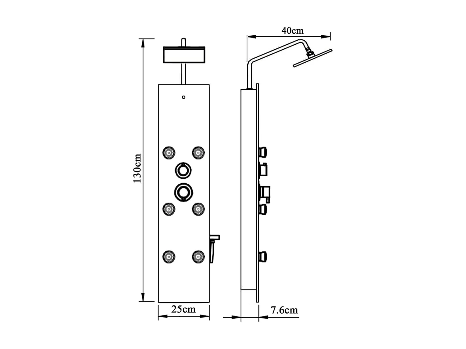 Panel de ducha con rociador grifo cristal acero inoxidable 130 cm negro 02_0003437