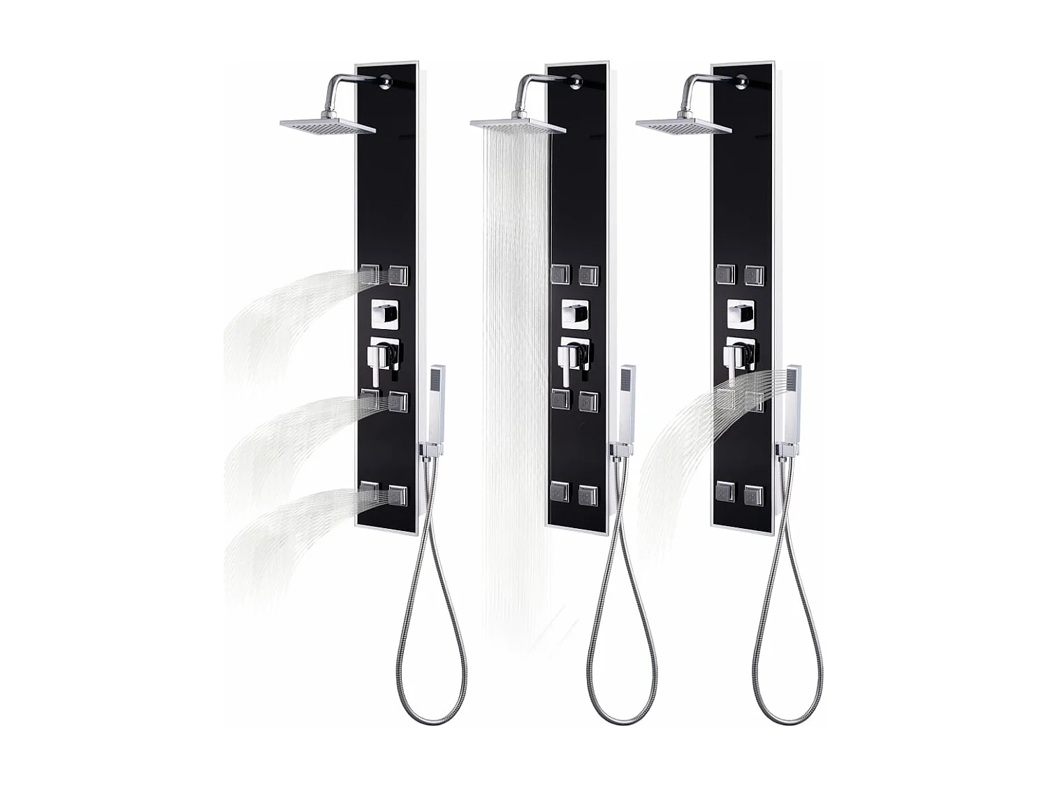 Panel de ducha rociador grifo vidrio acero inoxidable 120 cm negro 02_0003432