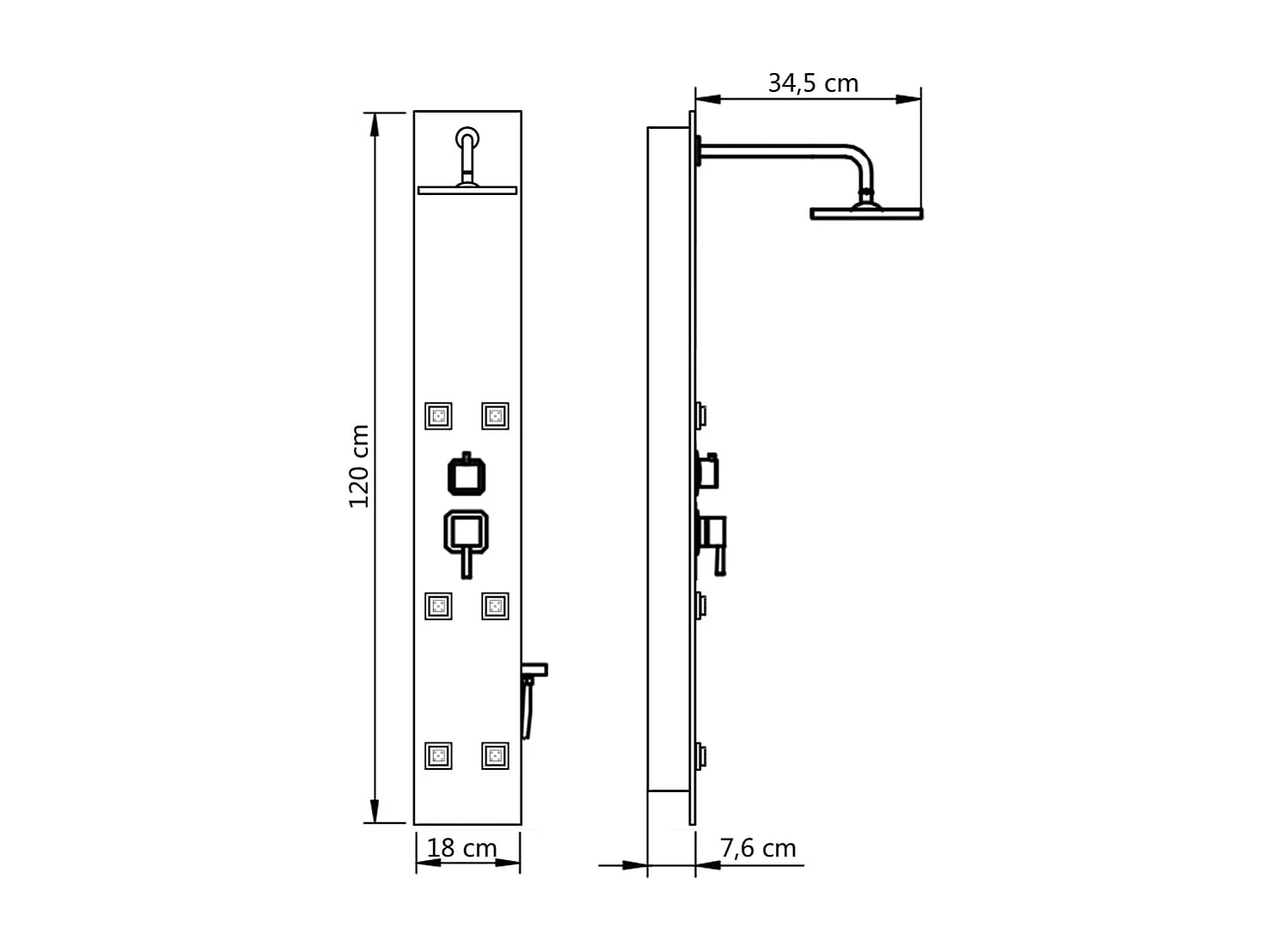 Pannello doccia soffione doccia vetro acciaio inox 120 cm nero 02_0003432