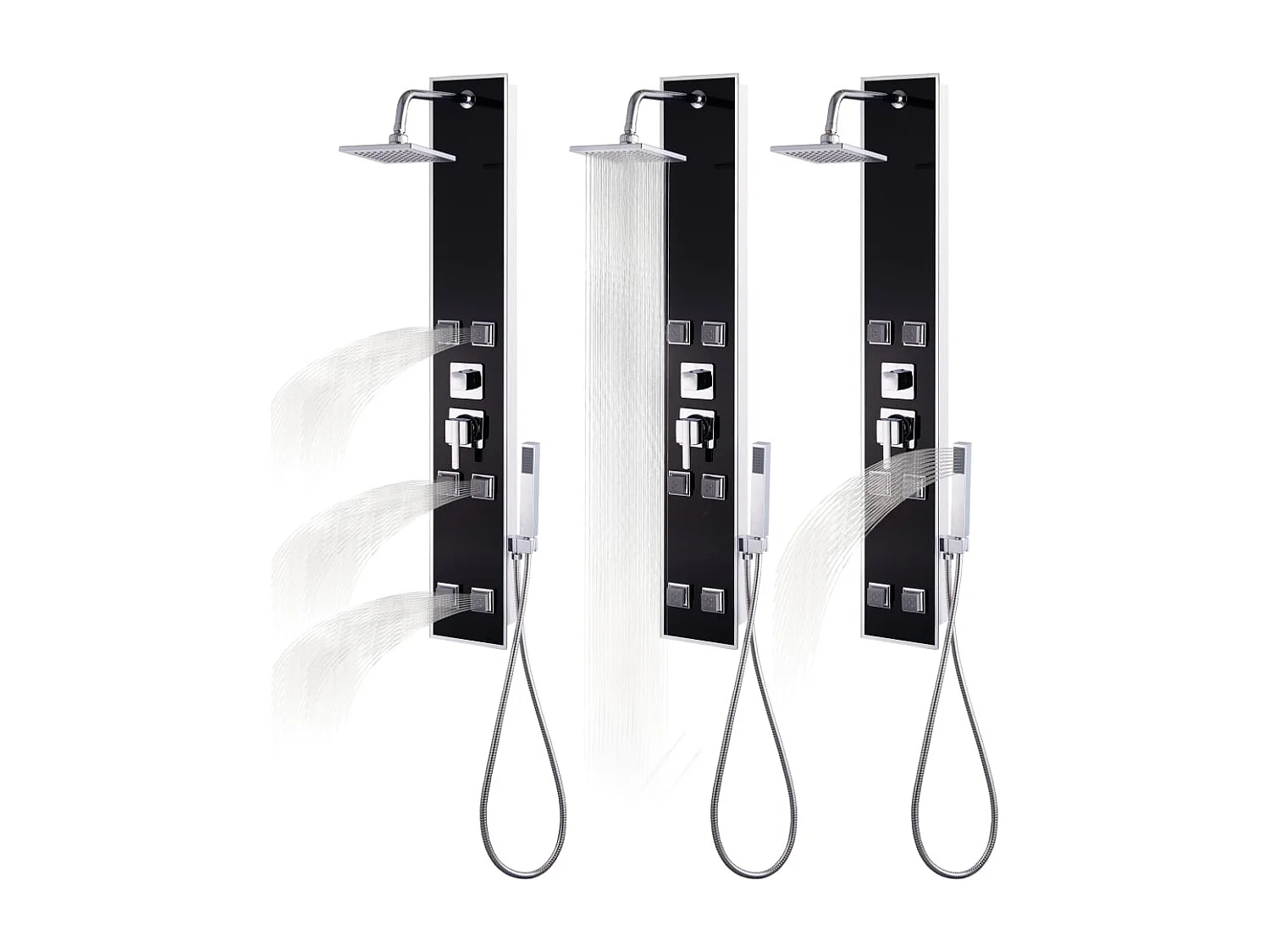 Panel de ducha con rociador grifo cristal acero inoxidable 120 cm negro 02_0003432