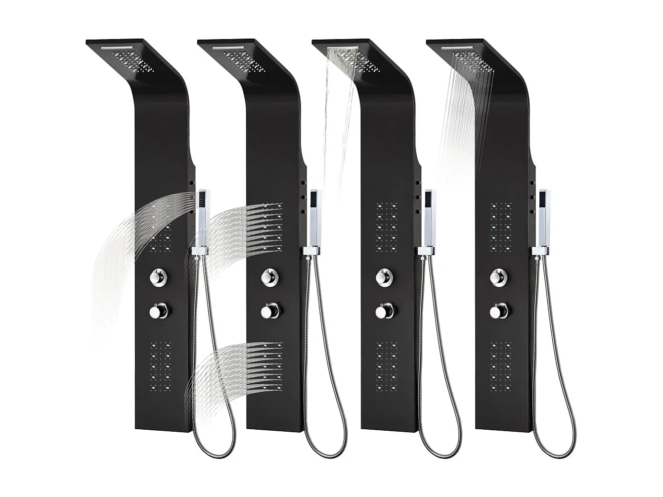 Painel de chuveiro com ducha torneira vidro aço inoxidável 130 cm preto 02_0003431