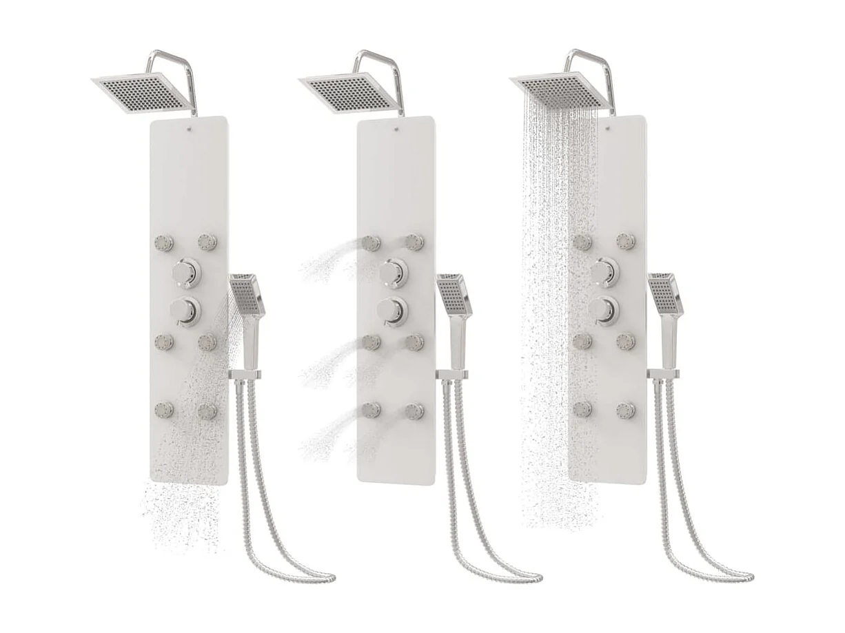 Painel de chuveiro torneira de chuveiro vidro aço inoxidável 130 cm branco 02_0003436