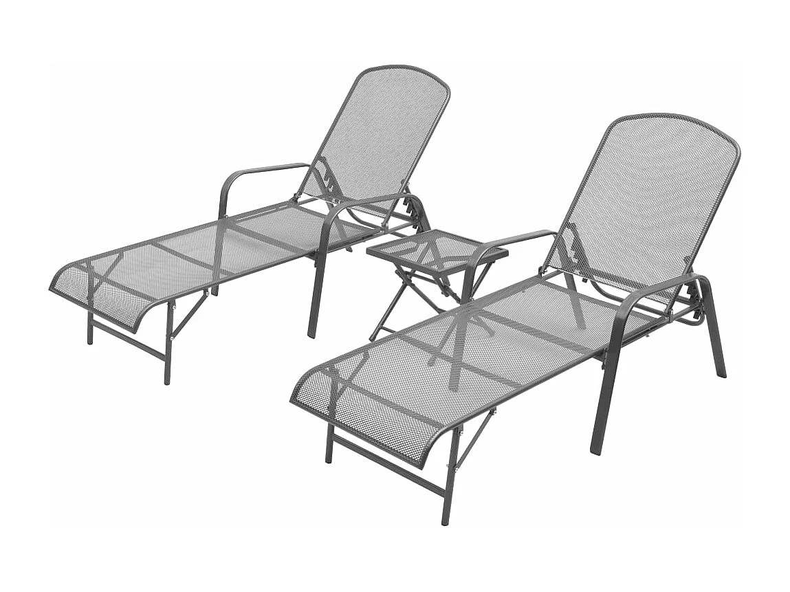 Conjunto de 2 espreguiçadeiras espreguiçadeira para banhos de sol jardim cama terraço móveis de exterior com mesa de aço antracite 02_0012071