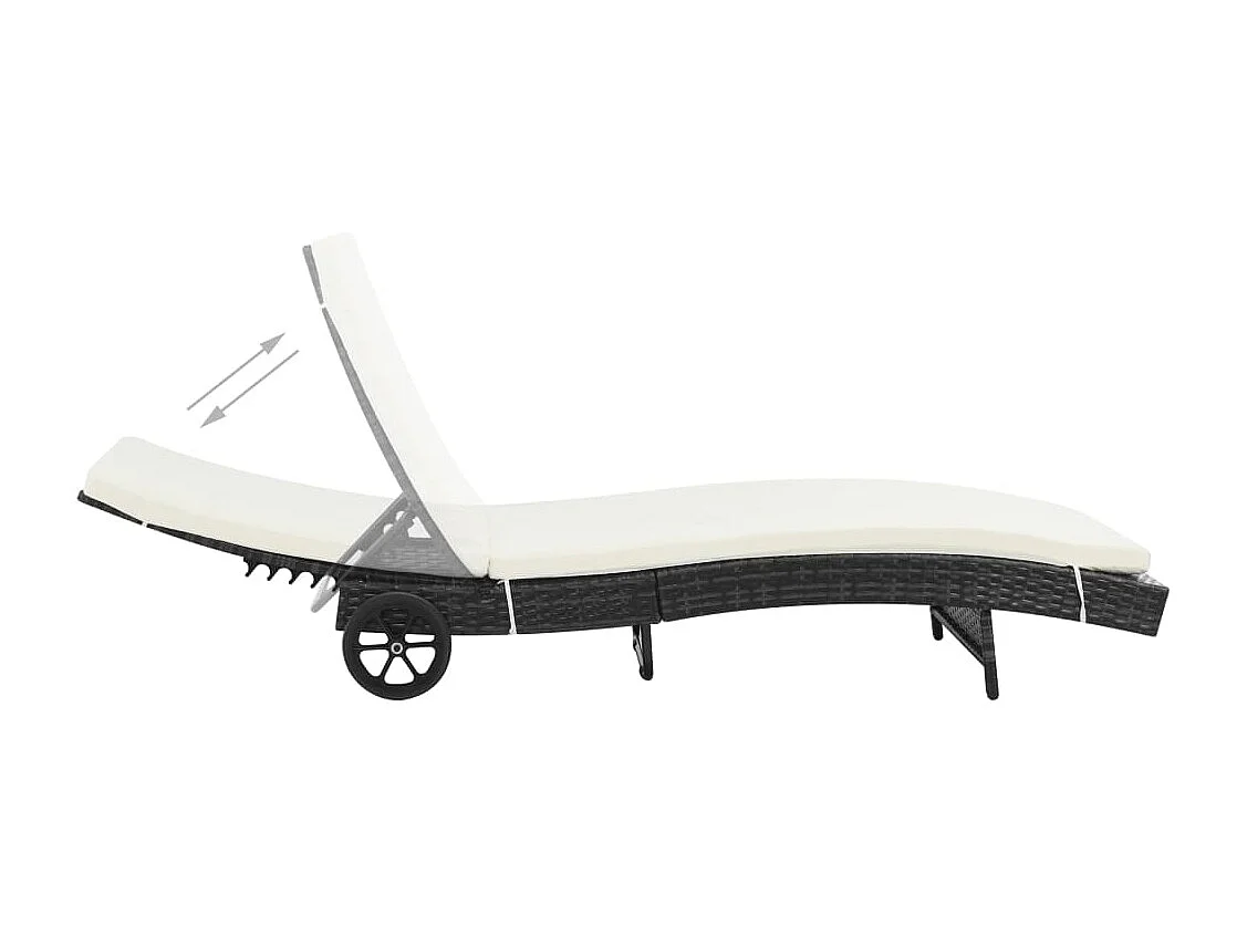 Espreguiçadeira espreguiçadeira espreguiçadeira jardim cama terraço móveis de exterior com rodas e almofada de resina tecida preta 02_0012595