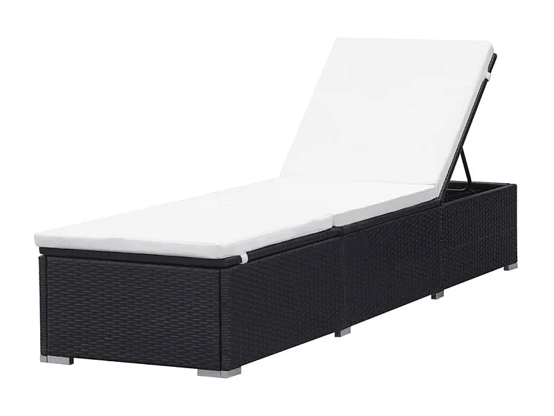 Espreguiçadeira espreguiçadeira para banhos de sol cama de jardim terraço móveis de exterior com almofada de resina tecida preta 02_0012527