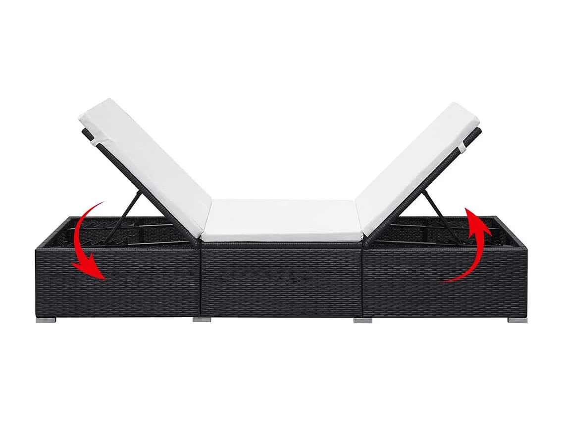 Espreguiçadeira espreguiçadeira para banhos de sol cama de jardim terraço móveis de exterior com almofada de resina tecida preta 02_0012527