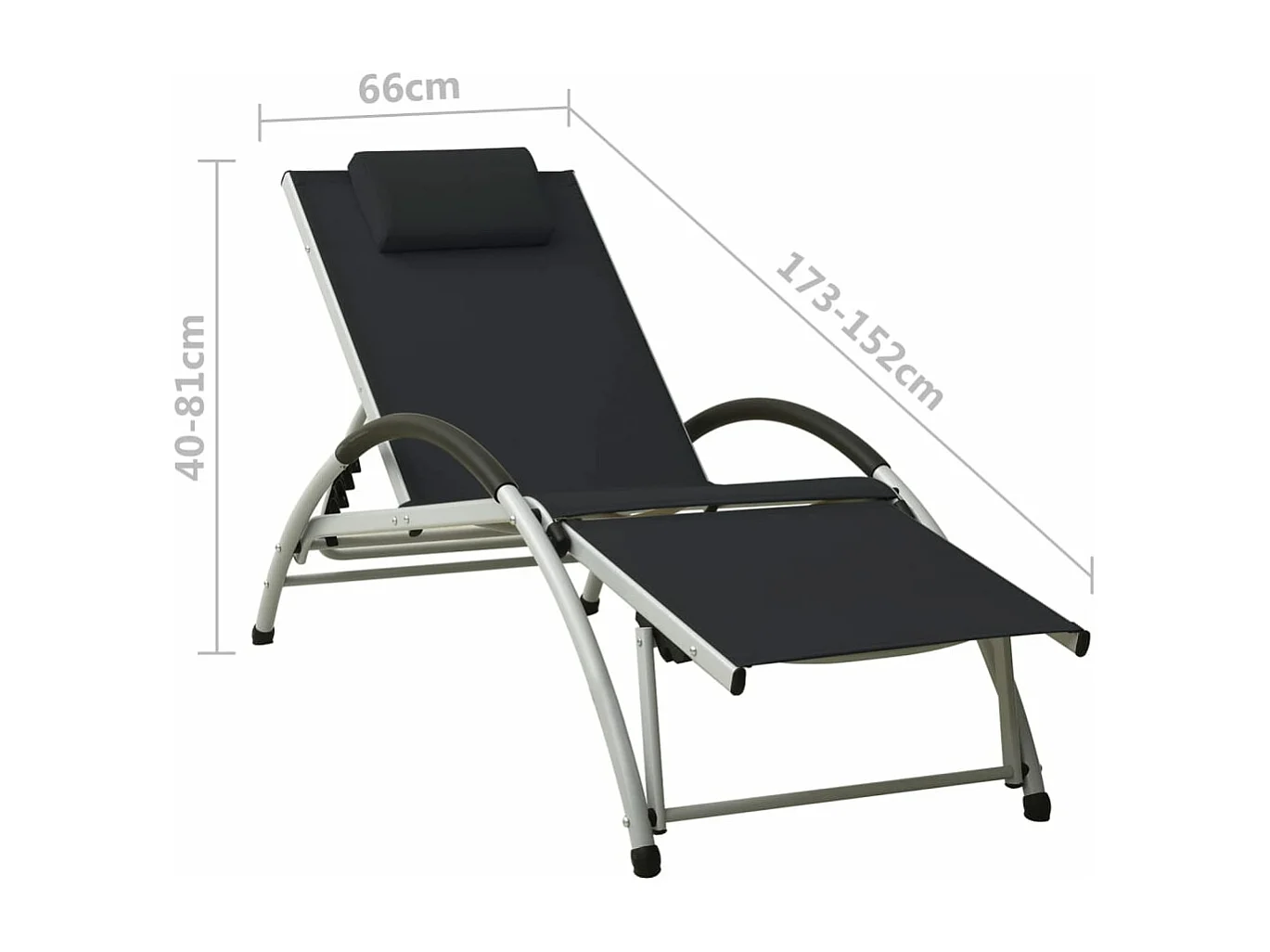 Espreguiçadeira espreguiçadeira para banhos de sol cama de jardim terraço móveis de exterior com almofada de textilene preta 02_0012563