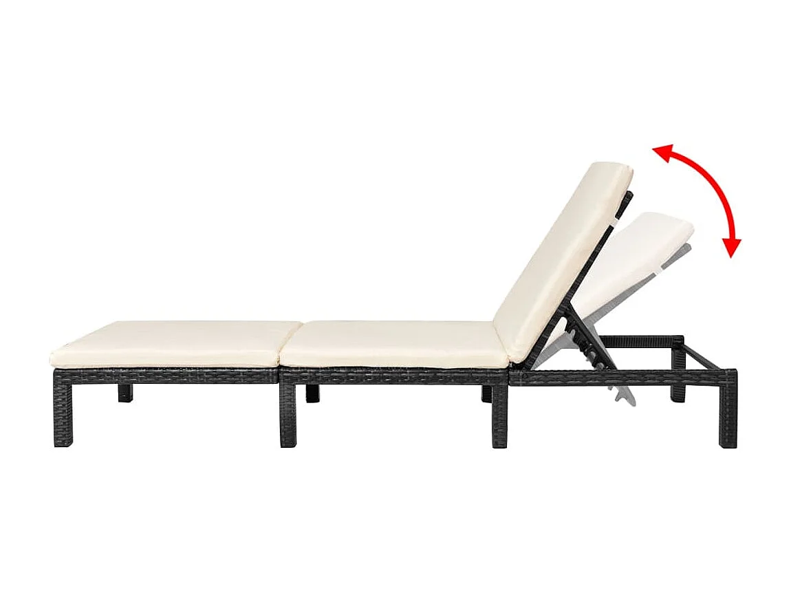 Cadeira de praia para banho de sol, cama de jardim, terraço, mobília ao ar livre com almofada de resina tecida preta 02_0012525