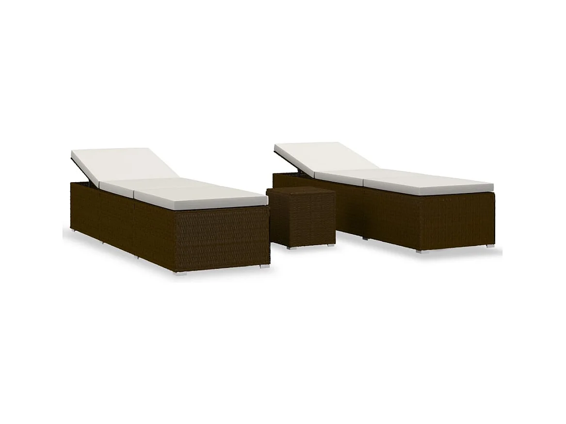 Sedia a sdraio sedia a sdraio lettino da giardino per prendere il sole terrazza mobili da esterno tavolo da tè 3 pezzi resina intrecciata marrone 02_0012927