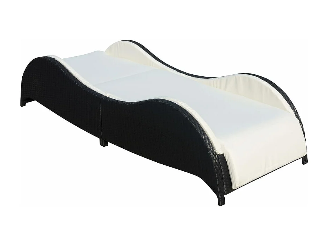 Cadeira de praia para banho de sol, cama de jardim, terraço, móveis de exterior com almofada de resina tecida preta 02_0012526