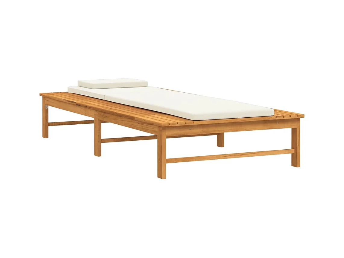Sdraio sedia a sdraio prendisole lettino da giardino terrazza mobili da esterno cuscino/cuscino in legno massello di acacia bianco crema 02_0012717