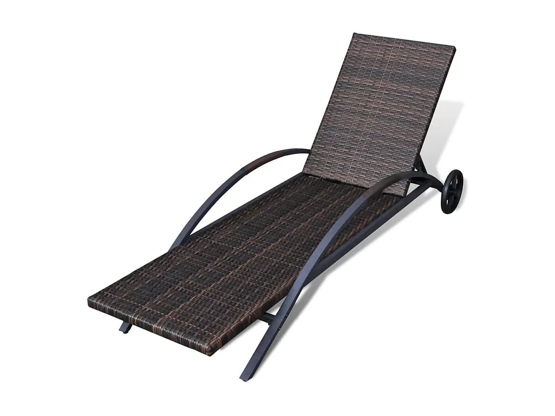 Espreguiçadeira de praia cama de jardim móveis de jardim terraço almofada e rodas resina trançada marrom 02_0012446