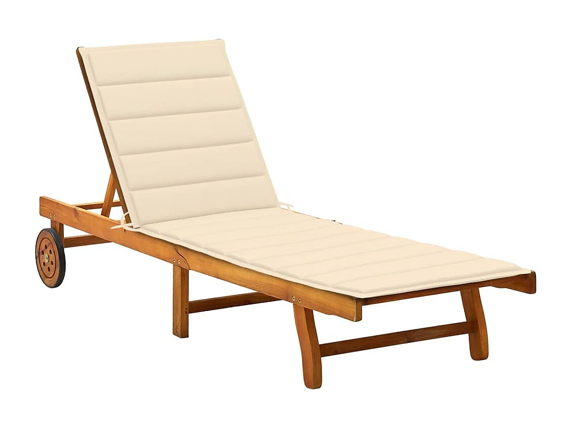 Espreguiçadeira cadeira de praia cama de sol cama de jardim mobiliário de exterior para pátio com almofada madeira maciça de acácia 02_0012368