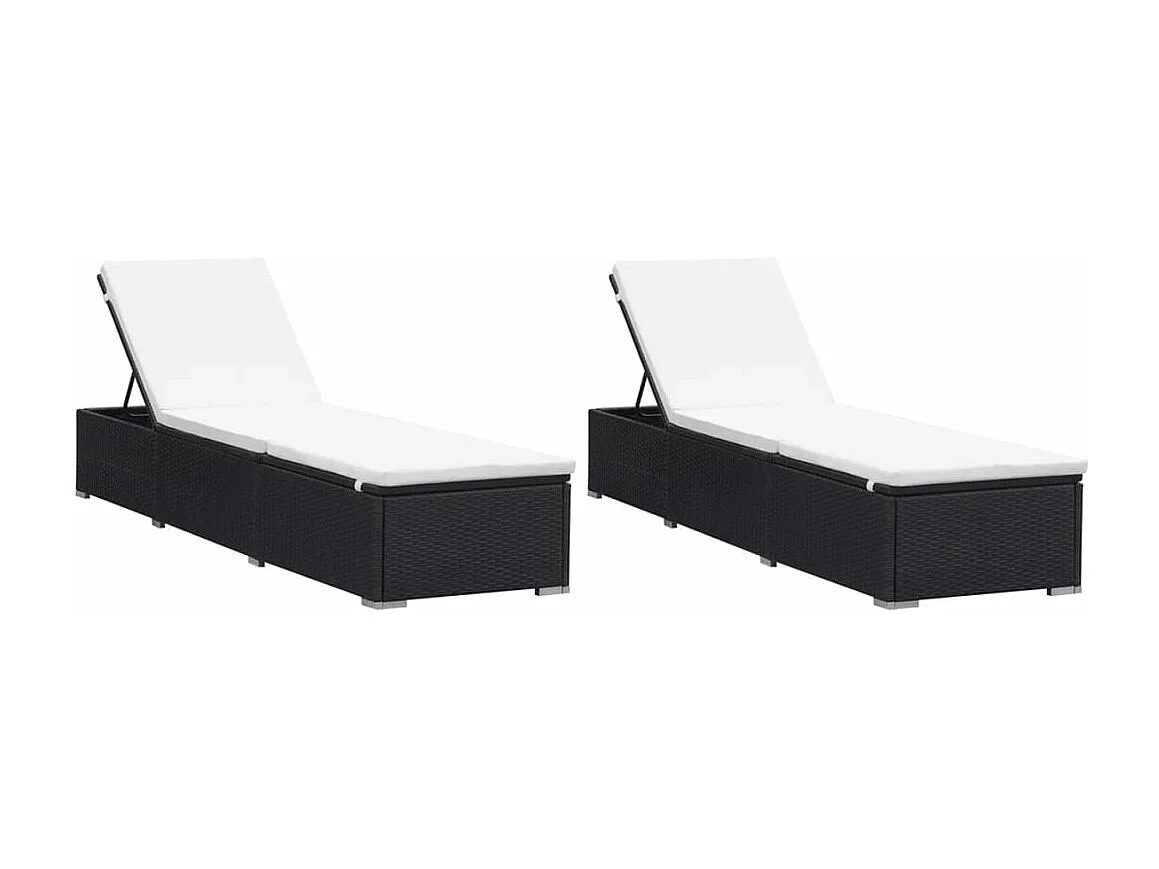 Conjunto de 2 espreguiçadeiras espreguiçadeiras para banhos de sol jardim cama terraço móveis de exterior com almofadas de resina tecida preta 02_0012157