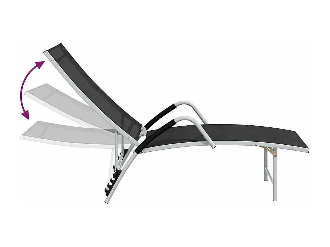 Transat chaise longue bain aluminium noire 170 x 60.5 x 96 cm 02_0012933