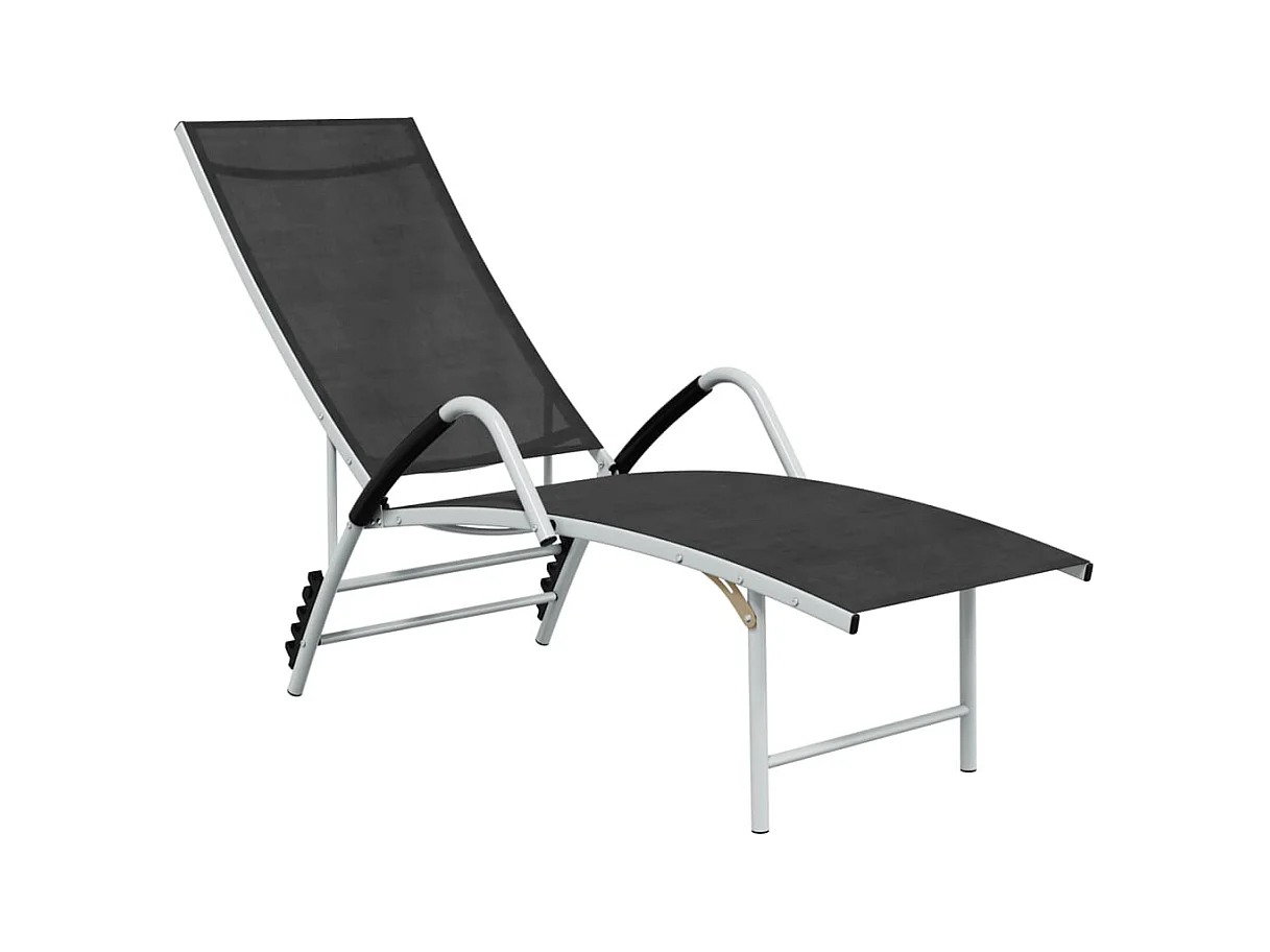 Espreguiçadeira espreguiçadeira para banhos de sol cama de jardim terraço mobiliário de exterior em têxtil e alumínio preto 02_0012933