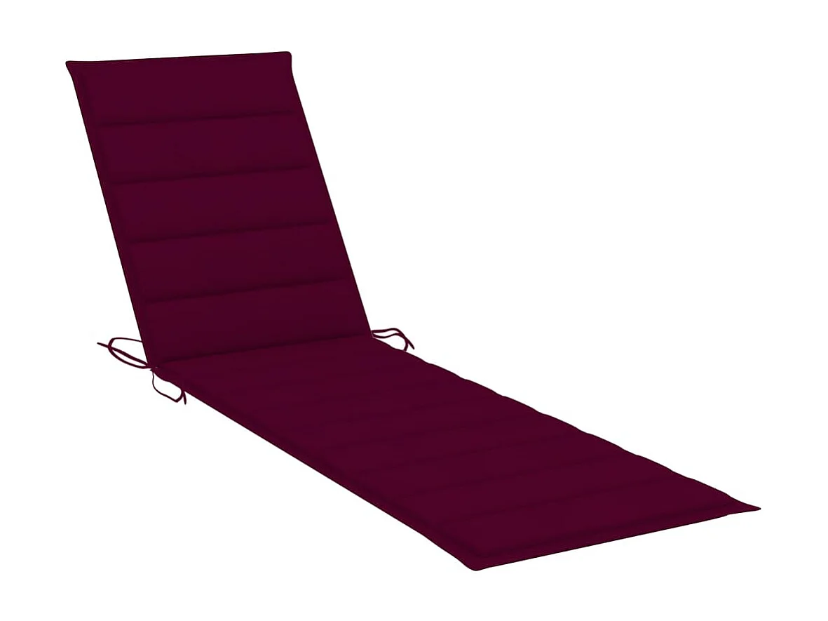 Juego de 2 tumbonas tumbona para tomar el sol cama de jardín terraza muebles de exterior 195 cm con cojín rojo burdeos teca maciza 02_0012036