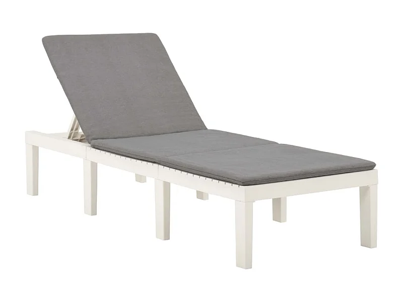 Espreguiçadeira espreguiçadeira para banhos de sol jardim cama terraço móveis de exterior com almofada de plástico branco 02_0012501