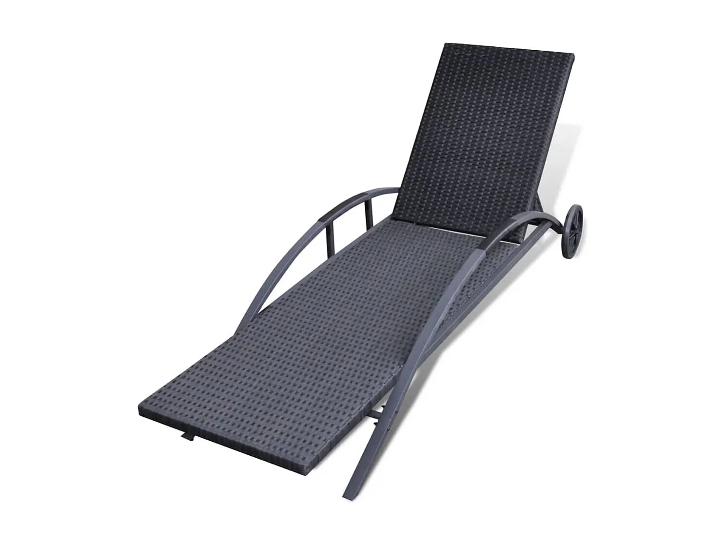 Tumbona tumbona para tomar el sol cama de jardín terraza muebles de exterior con cojín y ruedas resina tejida negra 02_0012449