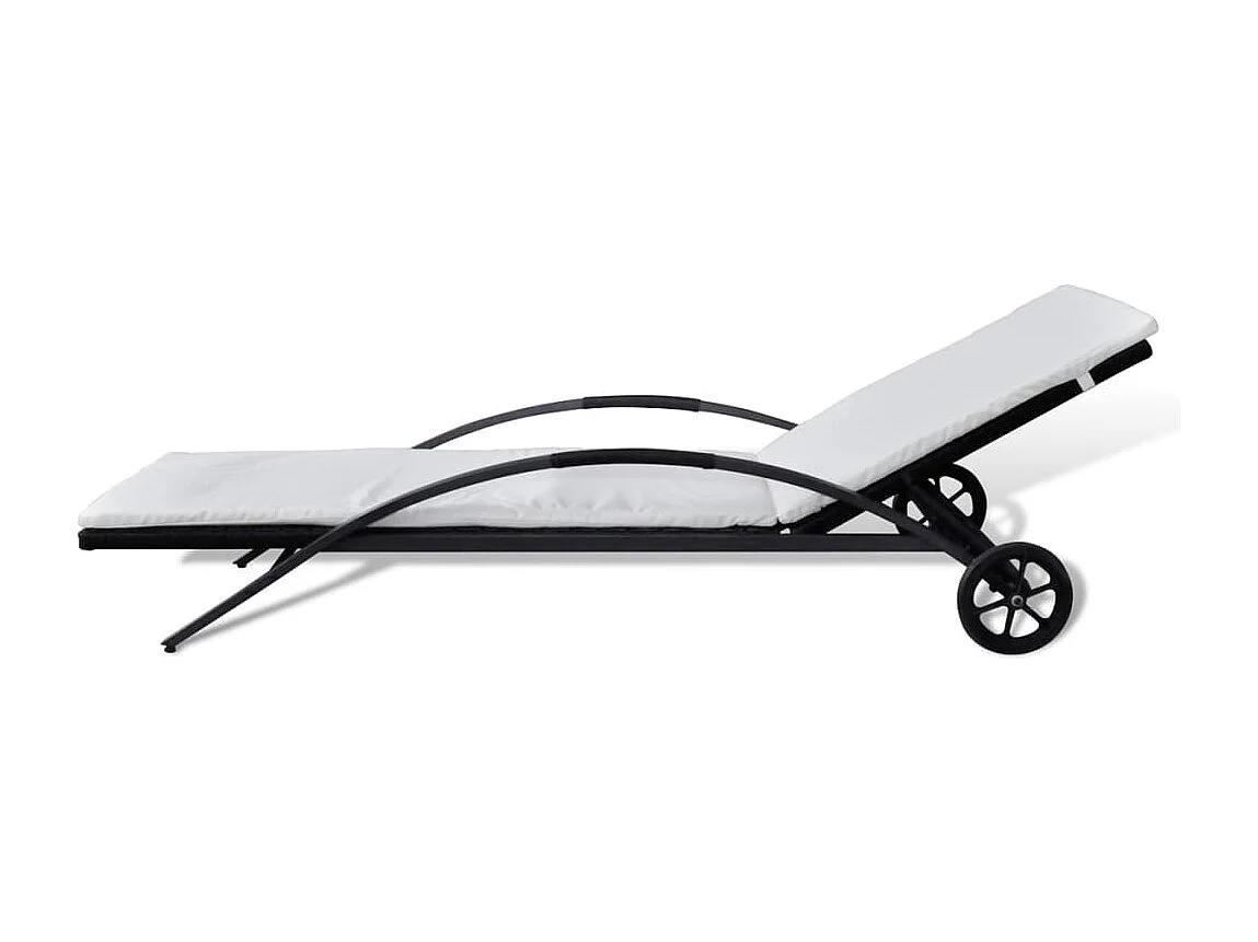 Espreguiçadeira espreguiçadeira para banhos de sol jardim cama terraço móveis de exterior com almofada e rodas resina tecida preta 02_0012449