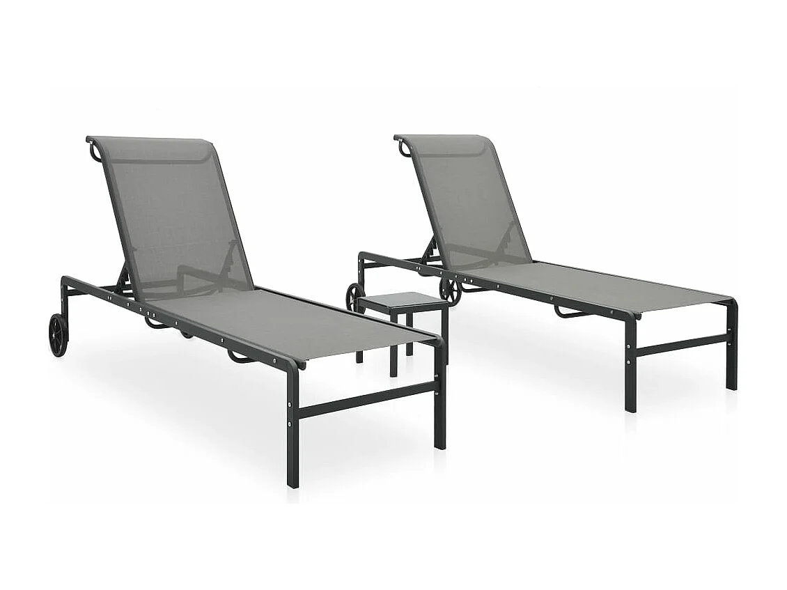 Conjunto de 2 espreguiçadeiras espreguiçadeira para banhos de sol jardim cama terraço mobiliário de exterior com textilene e mesa de aço 02_0012136